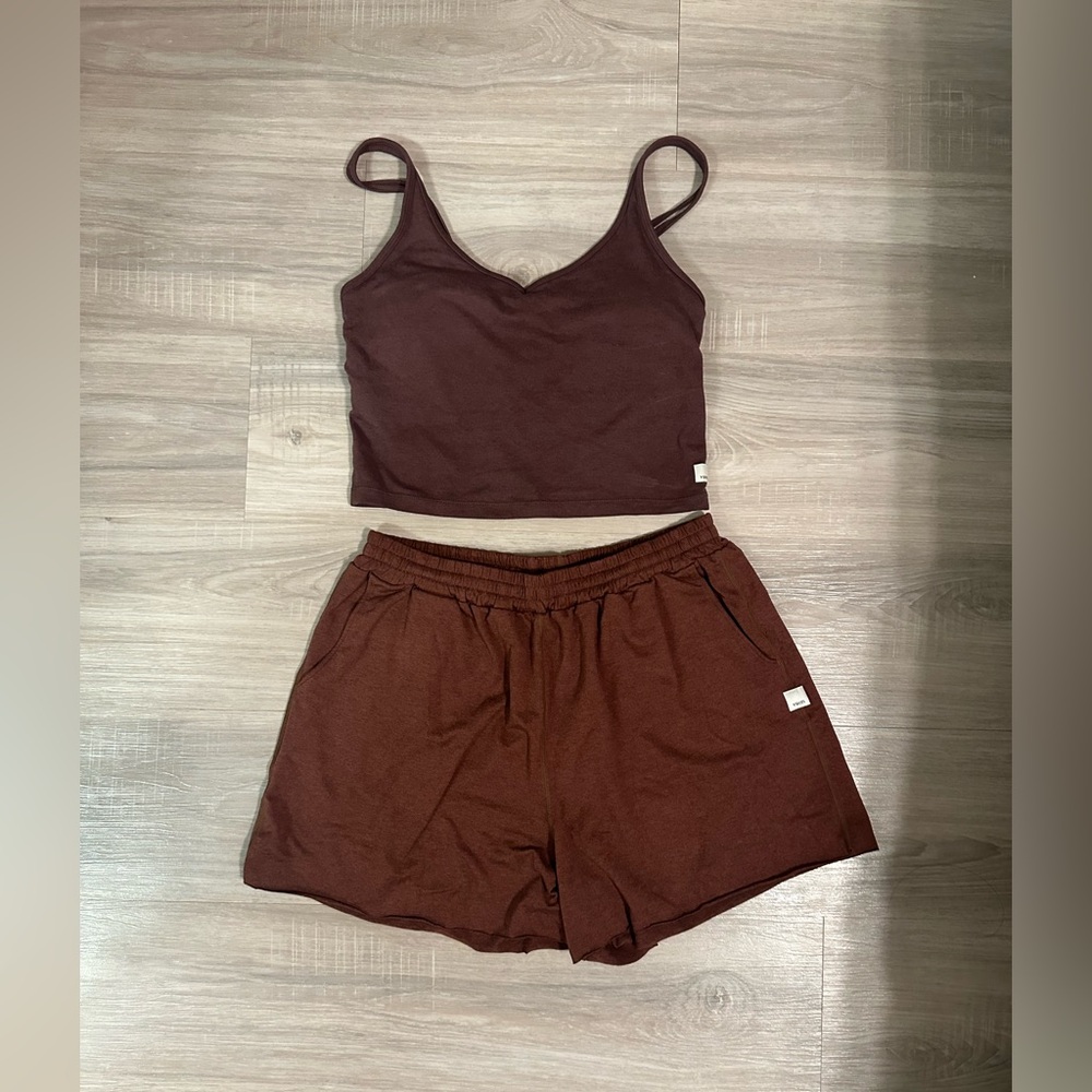 Vuori Halo Performance Crop Tank and Boyfriend Short Set in Burgundy
